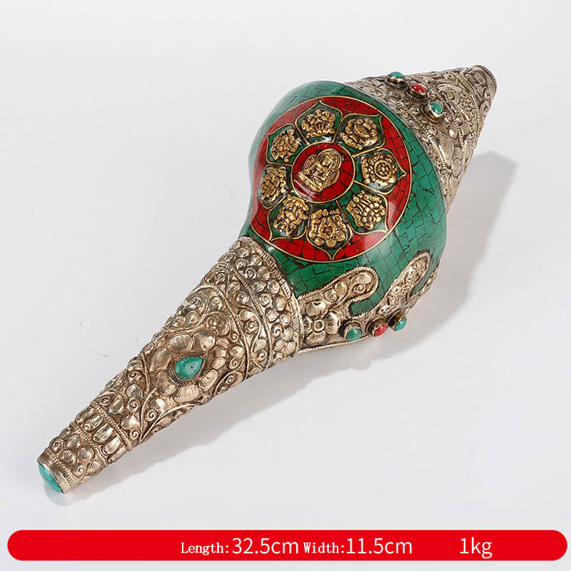 BWOOOH Tibetan Handmade Shankha Om Mani Padme Hum Buddha Avalokitesvara Turquoise Conch | Turquoise