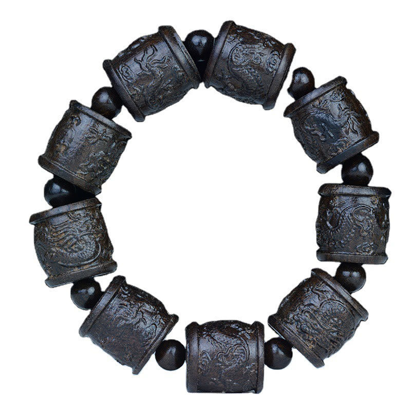 BWOOOH Ebony Wood Eighteen Arhats Lotus Dragon Engraved Balance Bracelet | spiritual healing bracelet