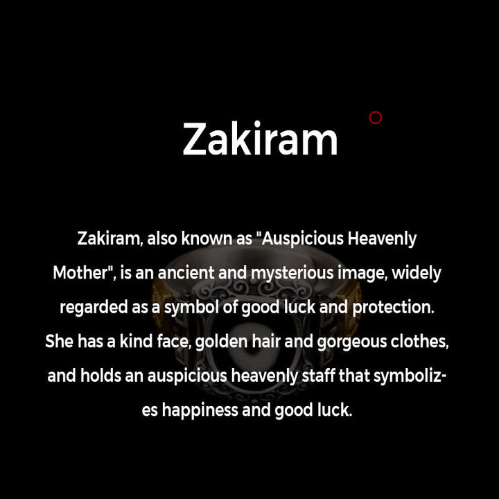 BWOOOH 925 Sterling Silver Zakiram Goddess of Wealth Design Dzi Bead Protection Ring