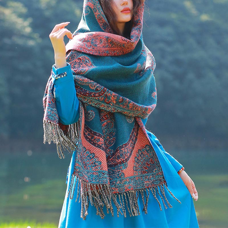 BWOOOH Tibetan Vine Leaves Pattern Design Shawl Cozy Trav
