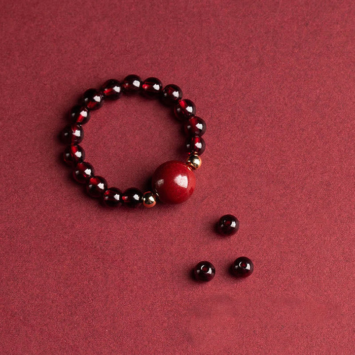 BWOOOH Garnet Cinnabar Lucky Bead PiXiu Om Mani Padme Hum Rose Protection Ring