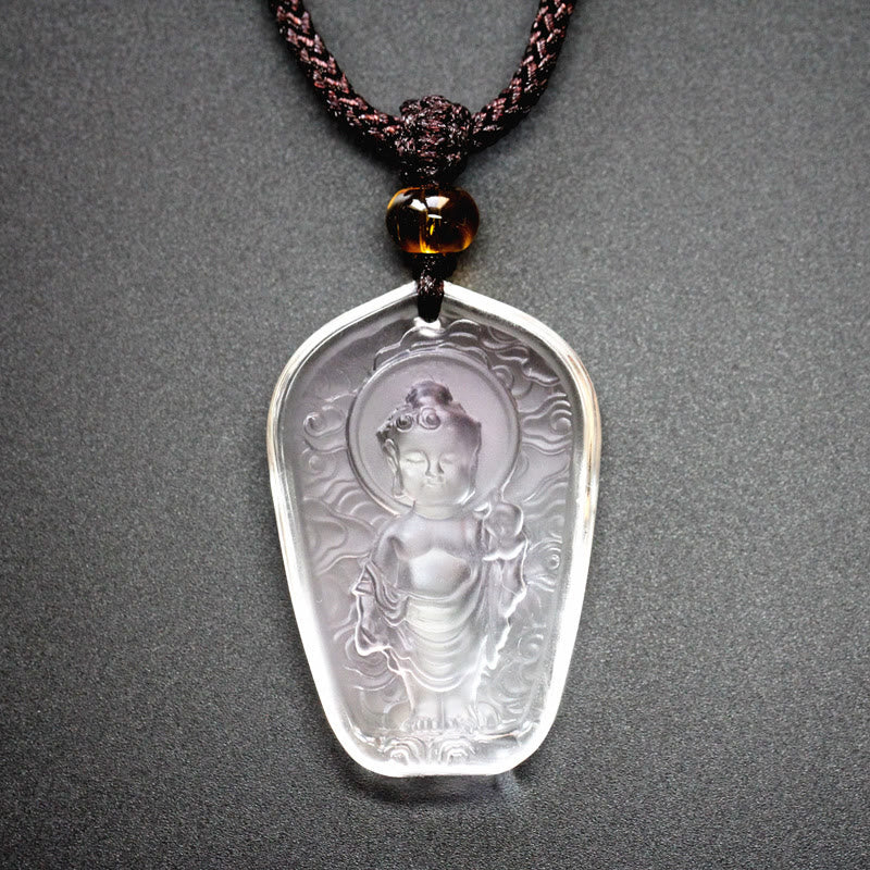 BWOOOH Tibetan Buddha Liuli Crystal Serenity Necklace Pendant