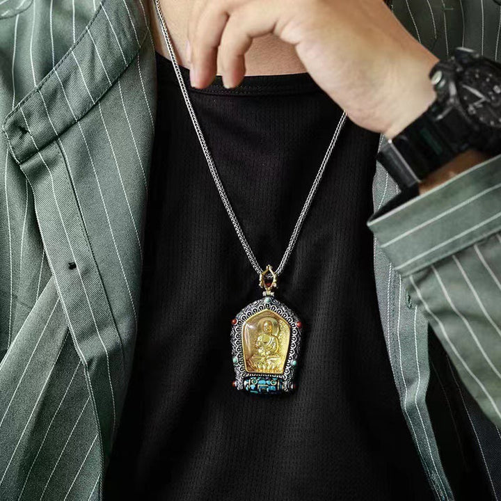 BWOOOH Tibet Chinese Zodiac Natal Buddha Thangka Prosperity Rotatable Dzi Bead Necklace Pendant