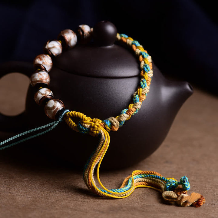 BWOOOH Handmade Multicolored Rope Liuli Glass Bead Fortune Braided Bracelet