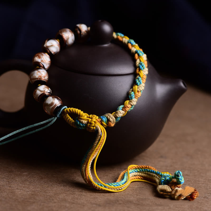 BWOOOH Handmade Multicolored Rope Liuli Glass Bead Fortune Braided Bracelet