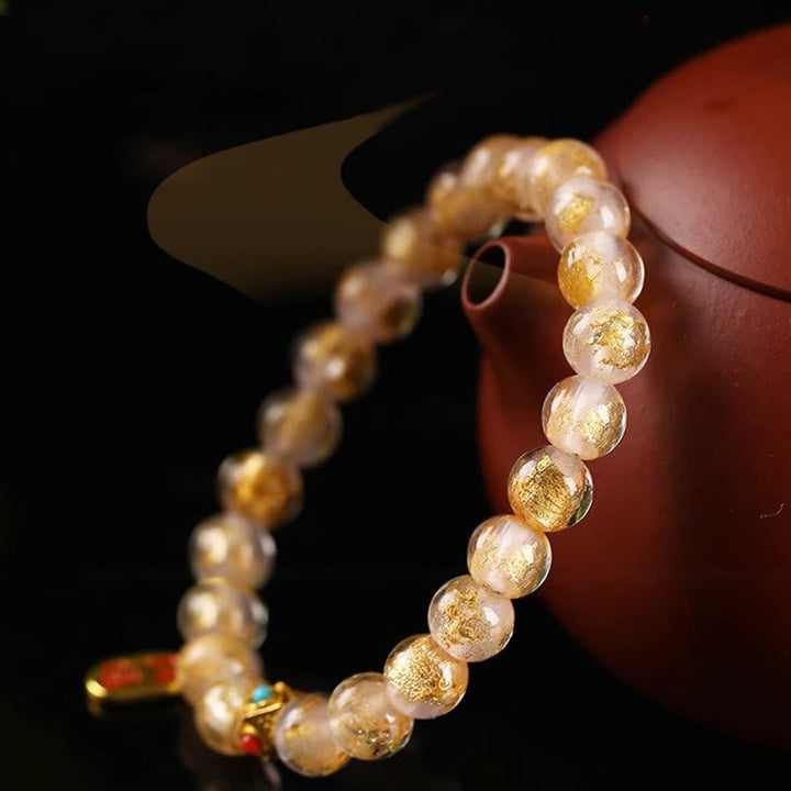 BWOOOH Tibetan Incense Ash Liuli Glass Bead Lucky Fortune Fu Character Charm Bracelet