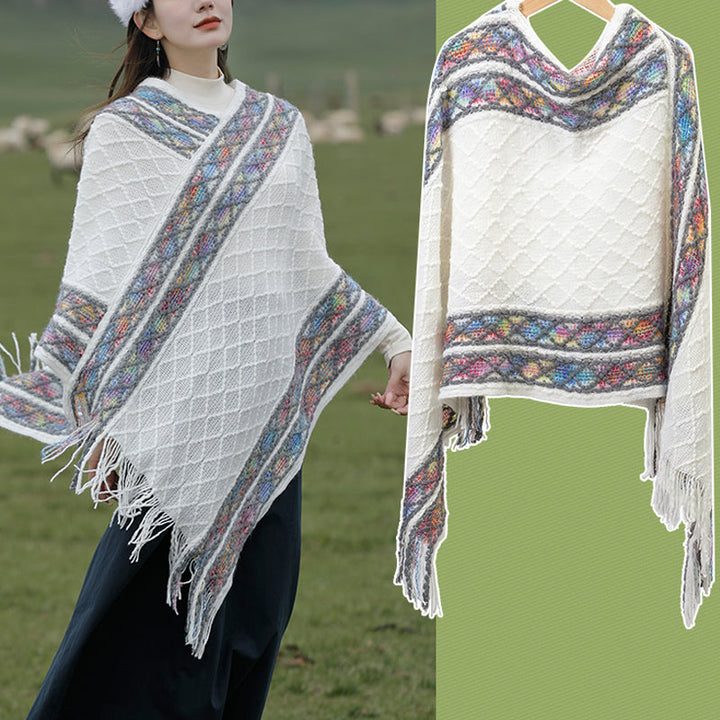 BWOOOH Tibetan Colorful Striped Rhombus Pattern Shawl Tas