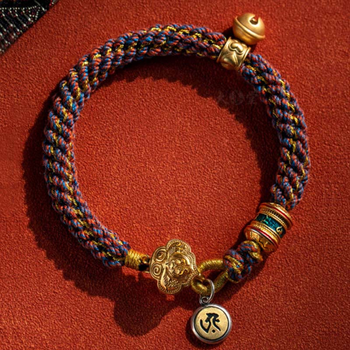 BWOOOH 925 Sterling Silver Chinese Zodiac Natal Buddha Om Mani Padme Hum Luck Bell Braided String Bracelet