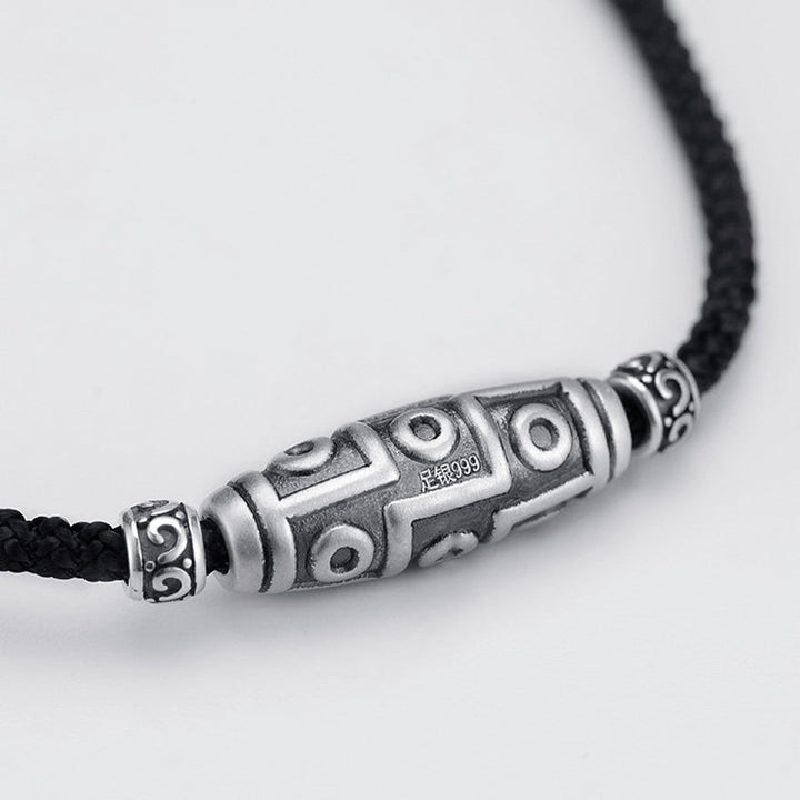 BWOOOH 999 Sterling Silver Nine-Eye Dzi Bead Pattern Protection Rope Necklace Pendant