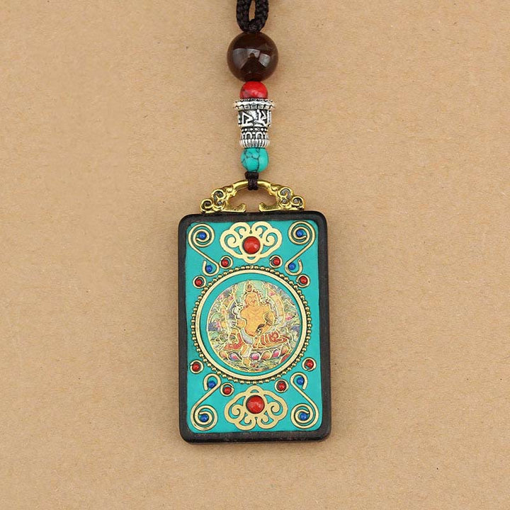 BWOOOH Tibet God Of Wealth Money Tree Golden Phoenix Thangka Ebony Peace Necklace Pendant