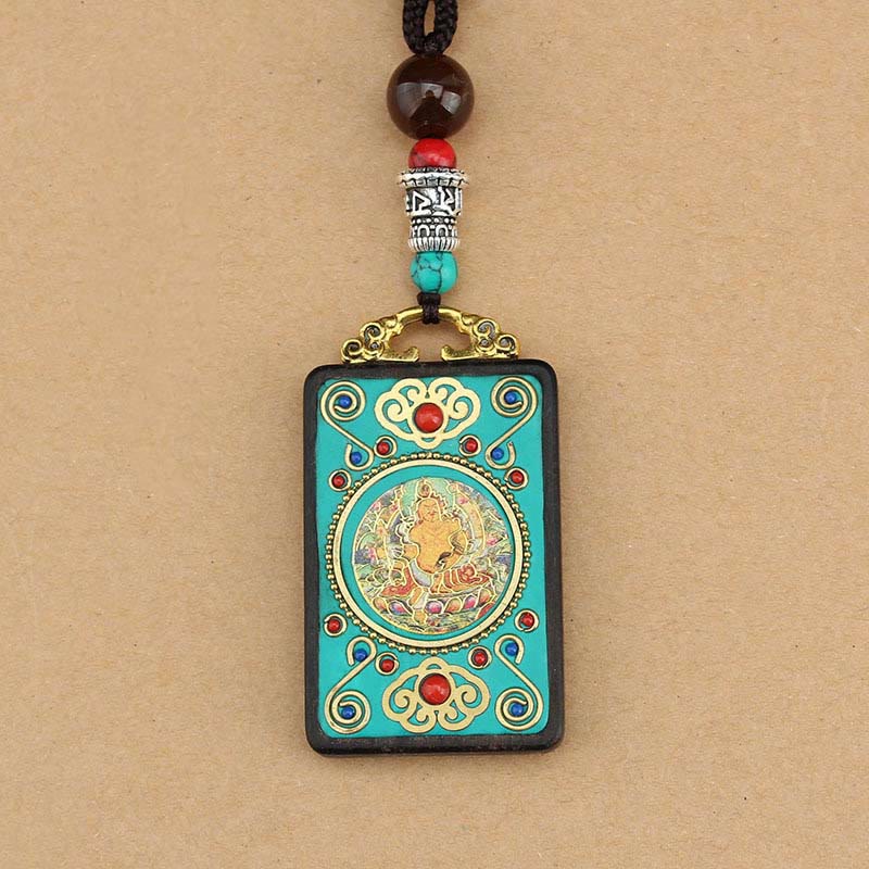 BWOOOH Tibet God Of Wealth Money Tree Golden Phoenix Thangka Ebony Peace Necklace Pendant