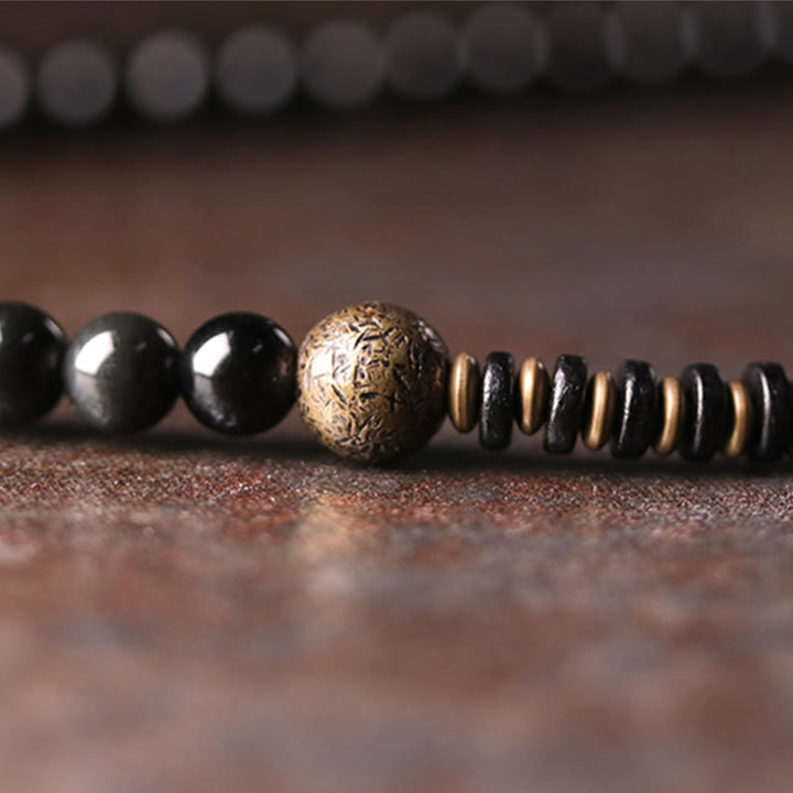 BWOOOH Rainbow Obsidian Ebony Wood Copper Positive Multilayer Bracelet | spiritual healing bracelet