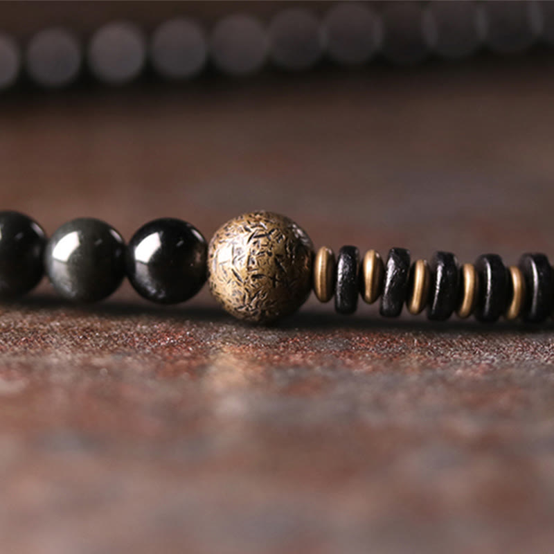 BWOOOH Rainbow Obsidian Ebony Wood Copper Positive Multilayer Bracelet | spiritual healing bracelet