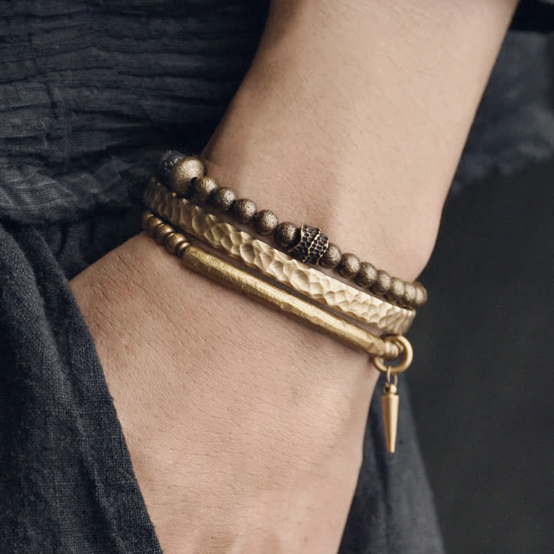 BWOOOH Lava Rock Stone Copper Balance Cuff Bracelet Bangle