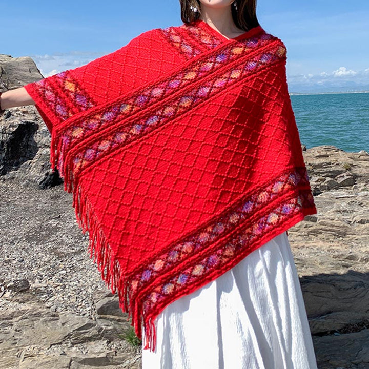 BWOOOH Tibetan Colorful Striped Rhombus Pattern Shawl Tas
