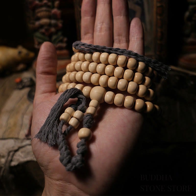 BWOOOH 108 Mala Beads Abelia Biflora Wood Warding Off Evil Spirits Wrist Mala