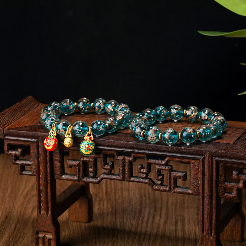 BWOOOH Gold Swallowing Beast Family Charm Luminous Fluorescent Liuli Glass Bead Success Bracelet