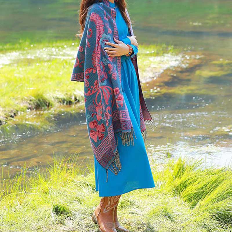 BWOOOH Tibetan Flowers Leaves Pattern Design Shawl Cozy T