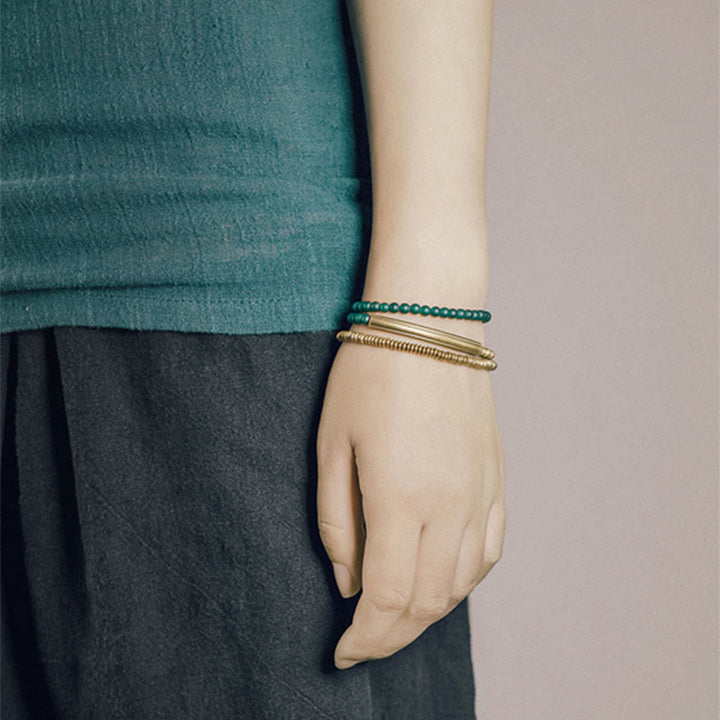 BWOOOH Tibetan Various Agate Stone Copper Protection Triple Wrap Bracelet