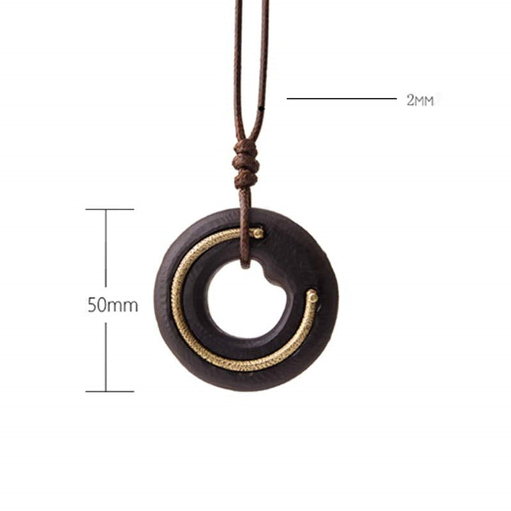 BWOOOH Zen Circle Ebony Wood Peace Calm Necklace Pendant