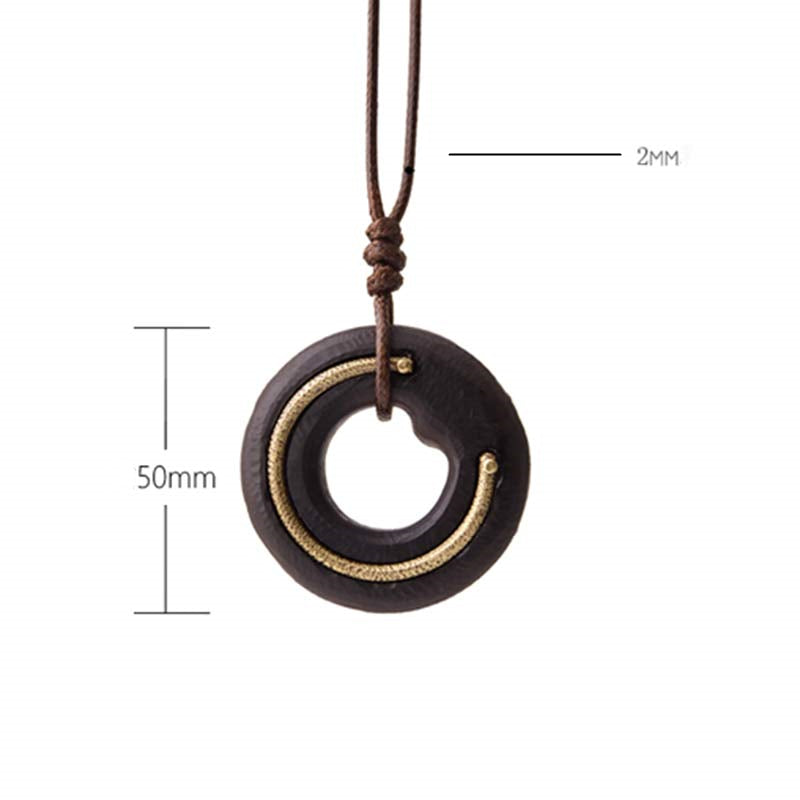 BWOOOH Zen Circle Ebony Wood Peace Calm Necklace Pendant