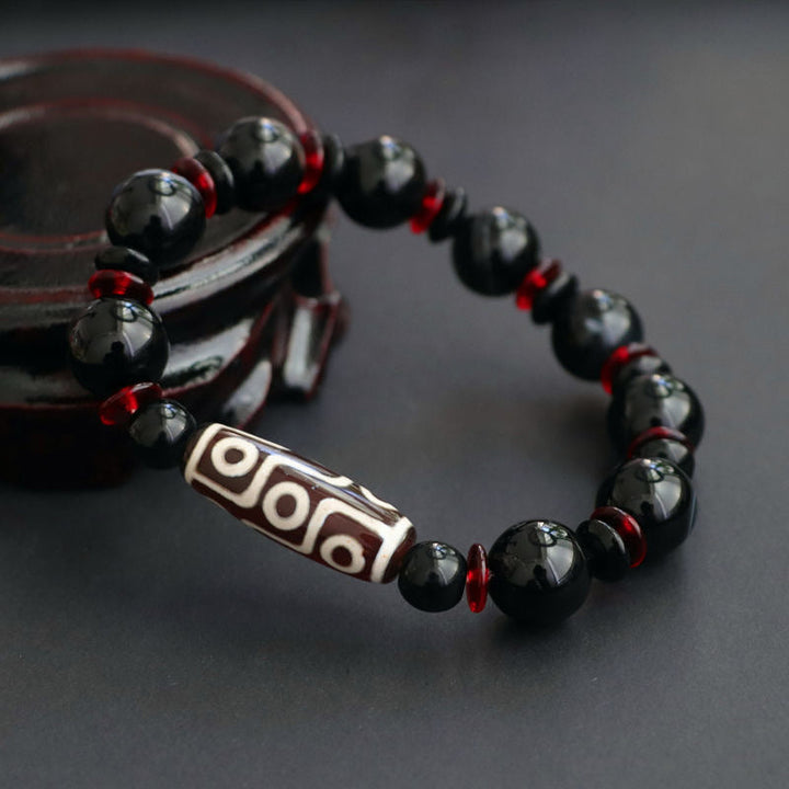 BWOOOH Black Onyx Nine-Eye Dzi Bead Wealth Protection Bracelet