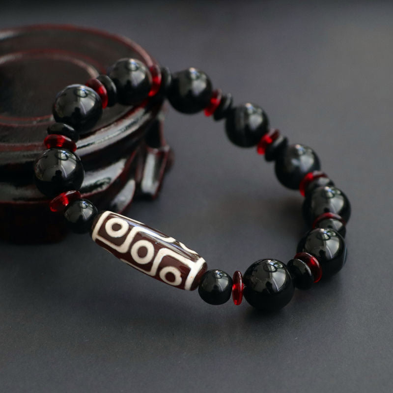 BWOOOH Black Onyx Nine-Eye Dzi Bead Wealth Protection Bracelet