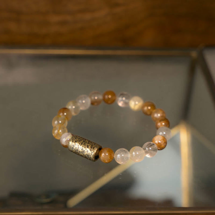 BWOOOH White Crystal Red Hematoid Quartz Gold Rutilated Quartz Purple Phantom Protection Bracelet