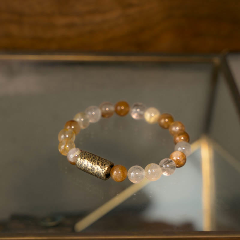 BWOOOH White Crystal Red Hematoid Quartz Gold Rutilated Quartz Purple Phantom Protection Bracelet