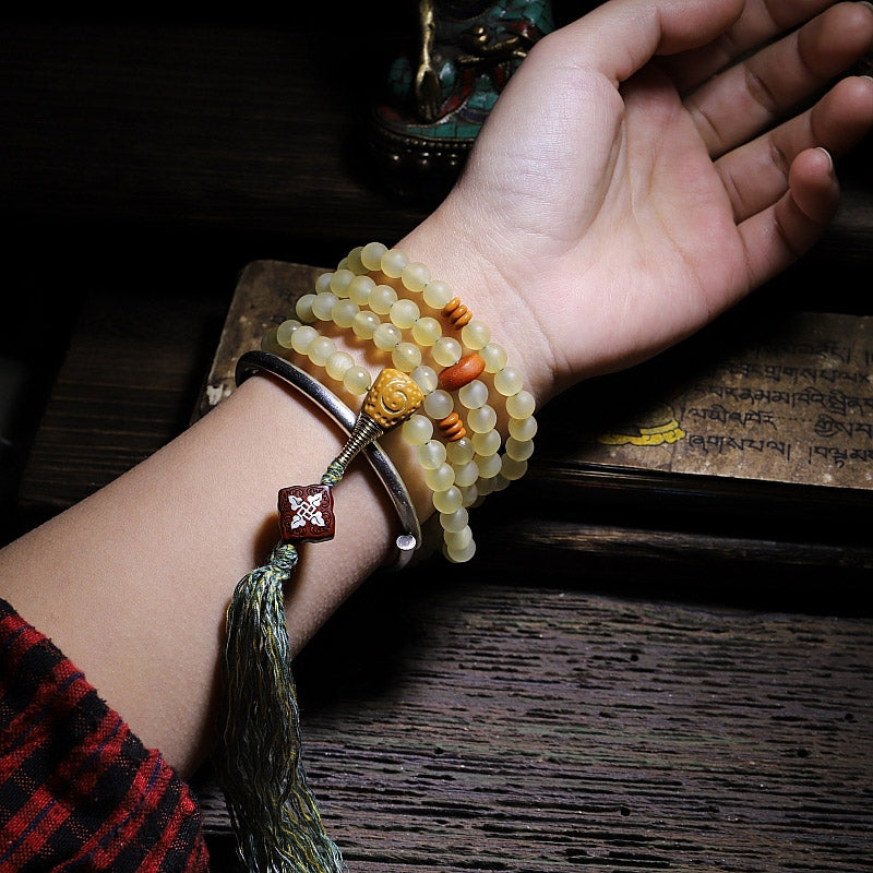 BWOOOH 108 Mala Beads Tibet Sheep Horn Amber Luck Bracelet