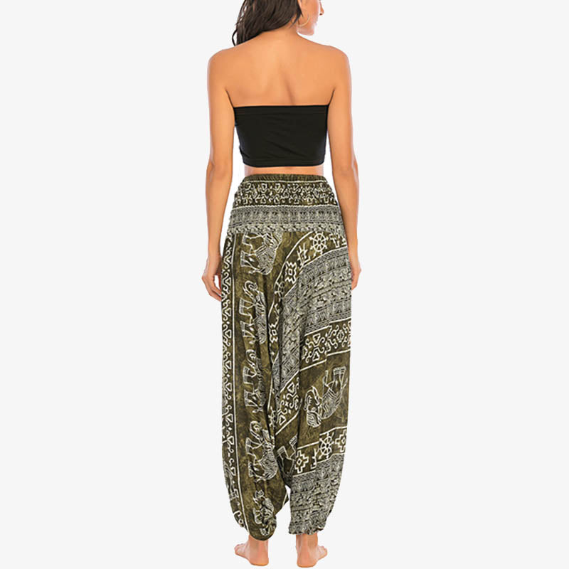 BWOOOH printed harem pants - Two Style Wear Elephant Pattern Loose Sm