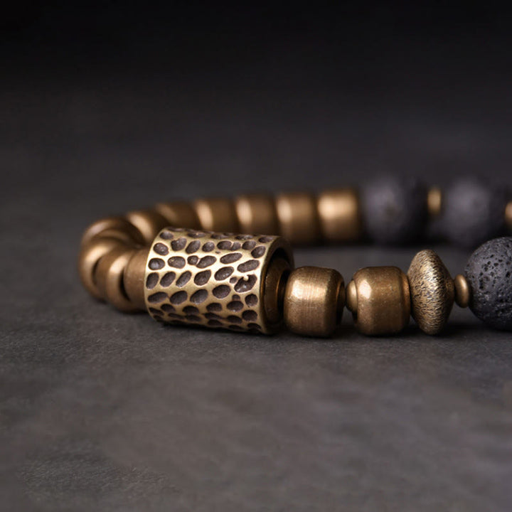 BWOOOH Lava Rock Stone Rainbow Obsidian Brass Support Healing Bracelet