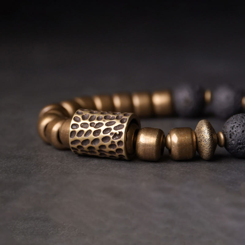 BWOOOH Lava Rock Stone Rainbow Obsidian Brass Support Healing Bracelet