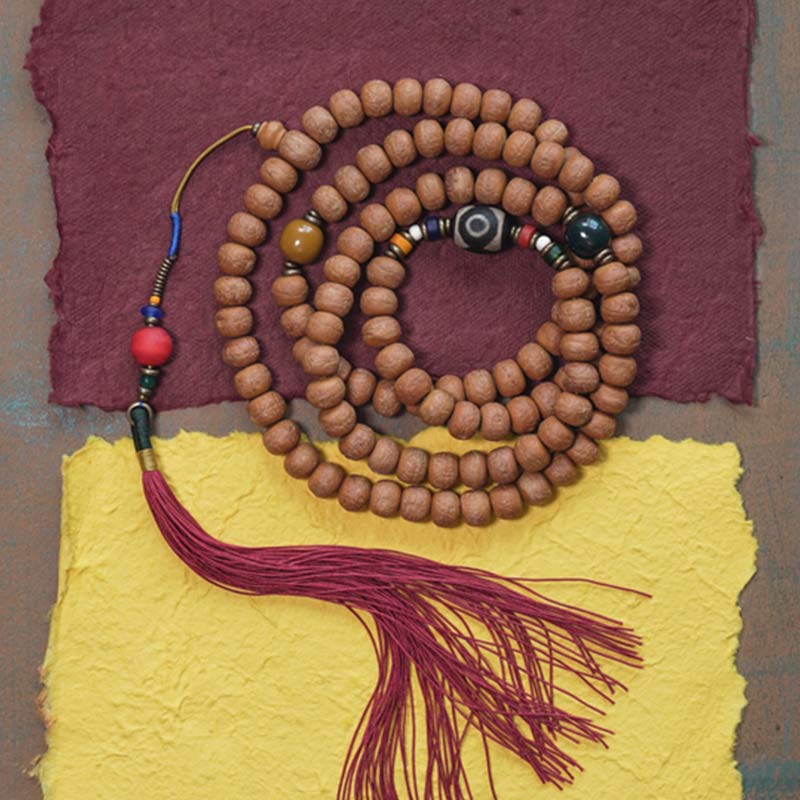 BWOOOH 108 Mala Beads Bodhi Seed Dzi Bead Peace Tassel Bracelet