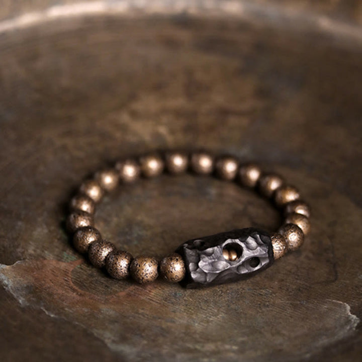 BWOOOH Tibet Ebony Wood Copper Peace Balance Beaded Bracelet