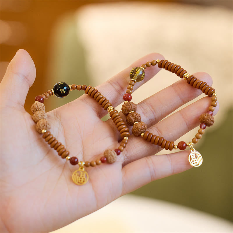 BWOOOH Tibetan Bodhi Seed Black Onyx Smoky Quartz Om Mani Padme Hum Fu Character Wealth Bracelet