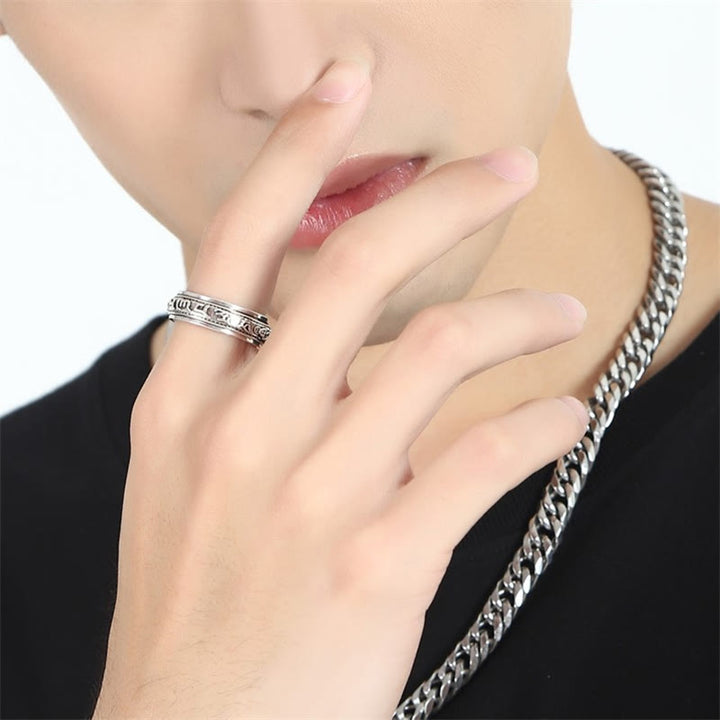 BWOOOH Tibetan Om Mani Padme Hum PiXiu Engraved Wealth Luck Rotatable Ring