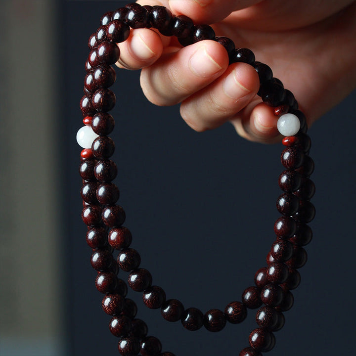 BWOOOH Tibetan Small Leaf Red Sandalwood Lotus Mala Balance Bracelet