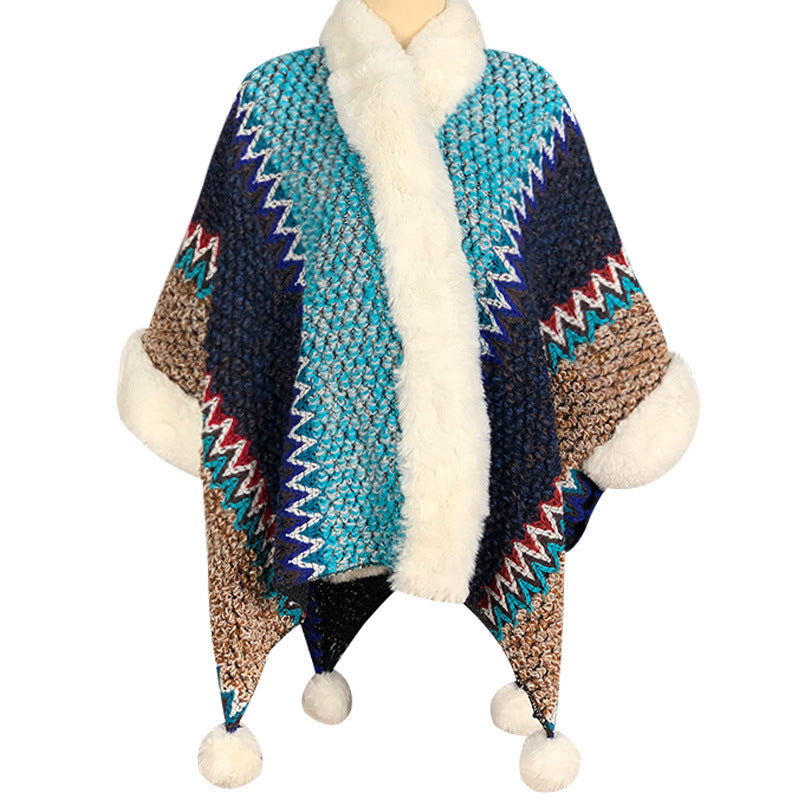 BWOOOH Tibetan Multicolored Striped Shawl Winter Cozy Tra