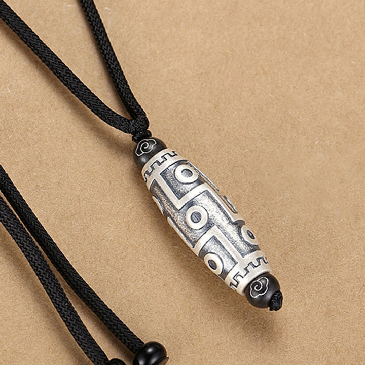 BWOOOH Tibet Nine-Eye Dzi Bead Pattern Copper Auspicious Clouds Wealth Necklace Pendant