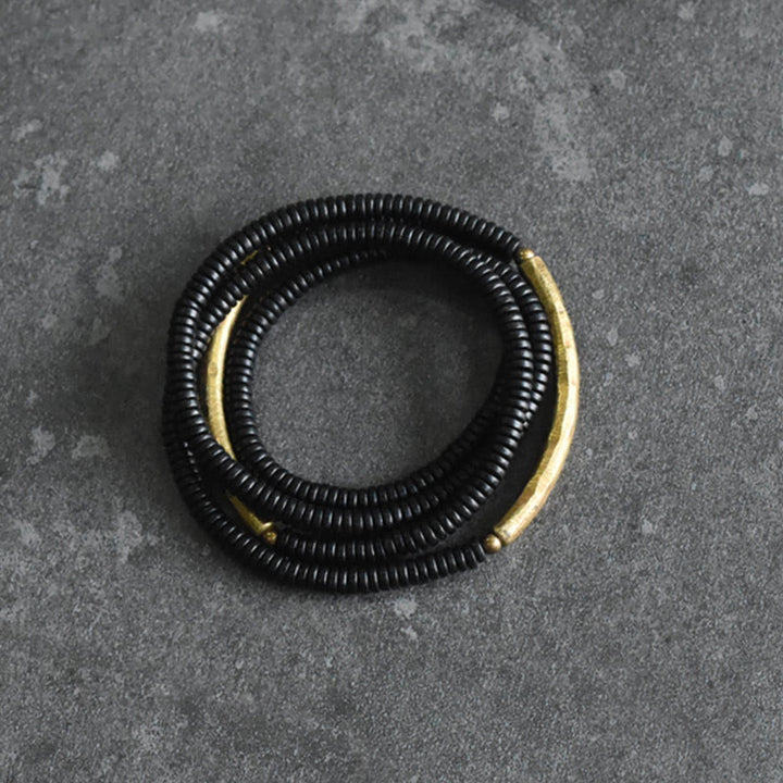 BWOOOH Ebony Wood Brass Copper Balance Multilayered Bracelet