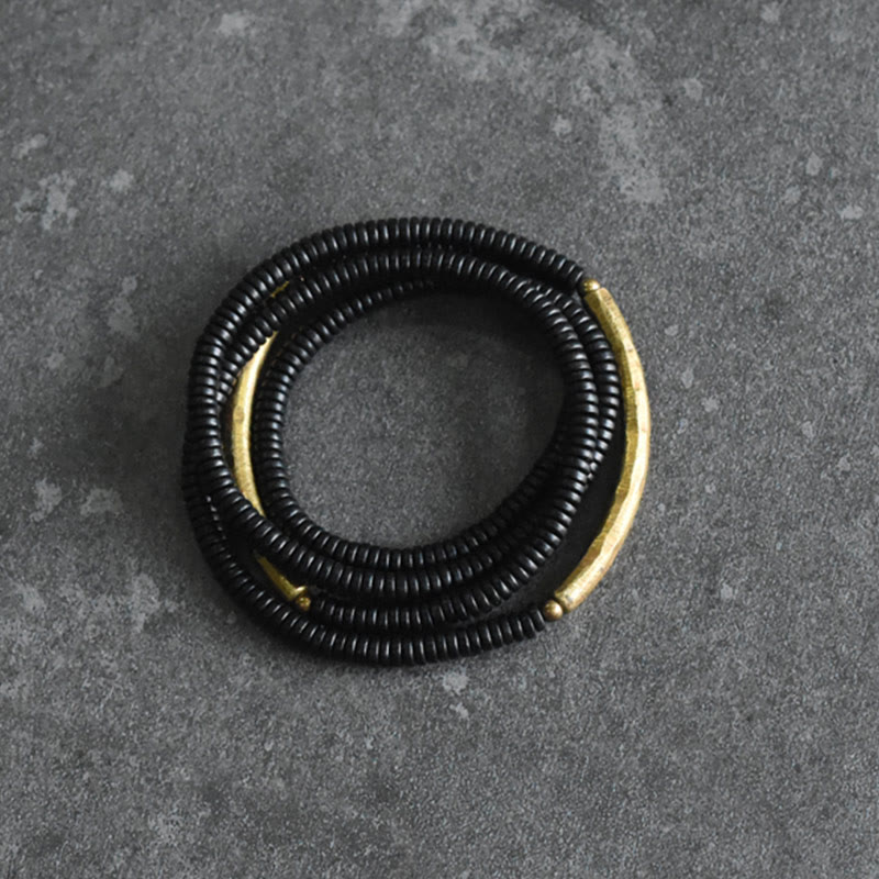 BWOOOH Ebony Wood Brass Copper Balance Multilayered Bracelet