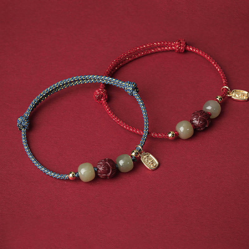 BWOOOH 14K Gold Plated Hetian Jade Cinnabar Lotus Luck Handcrafted Rope Bracelet  -  Gold Plated jade bracelet for spiritual...
