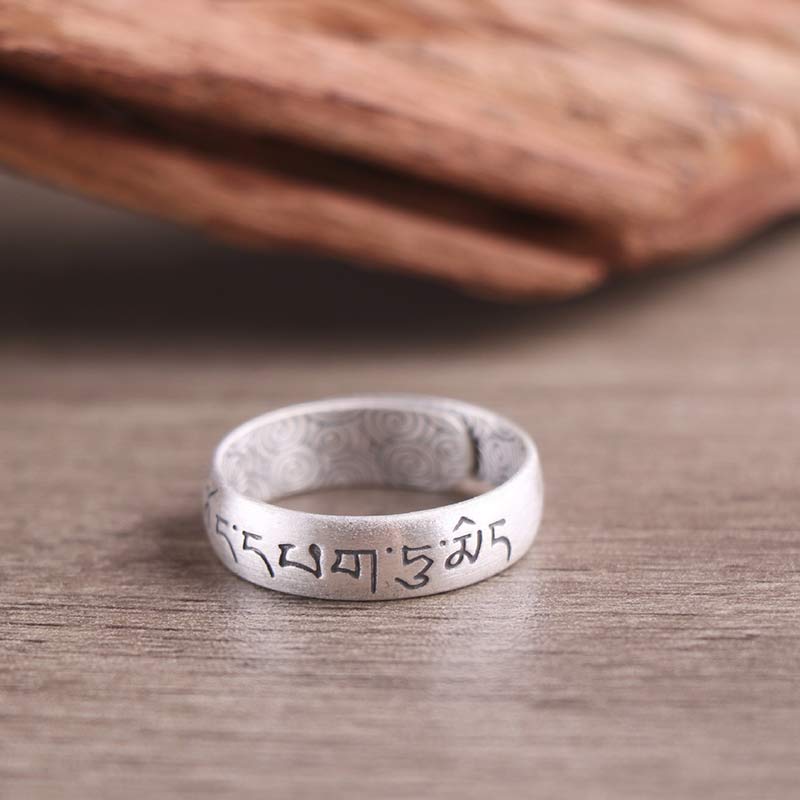 BWOOOH 999 Sterling Silver Lotus Elephant Six True Words Blessing Ring