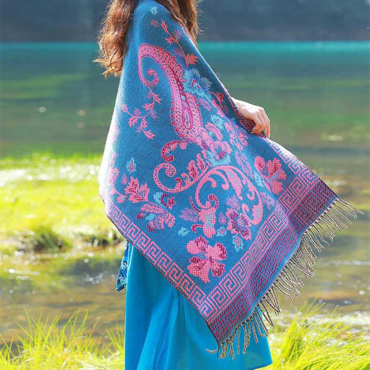 BWOOOH Tibetan Flowers Leaves Pattern Design Shawl Cozy T