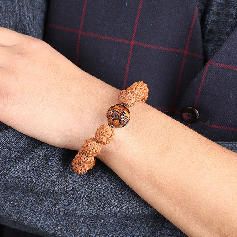 BWOOOH Tibet Rudraksha Bodhi Seed PiXiu Copper Coin Wealth Luck Bracelet | spiritual healing bracelet
