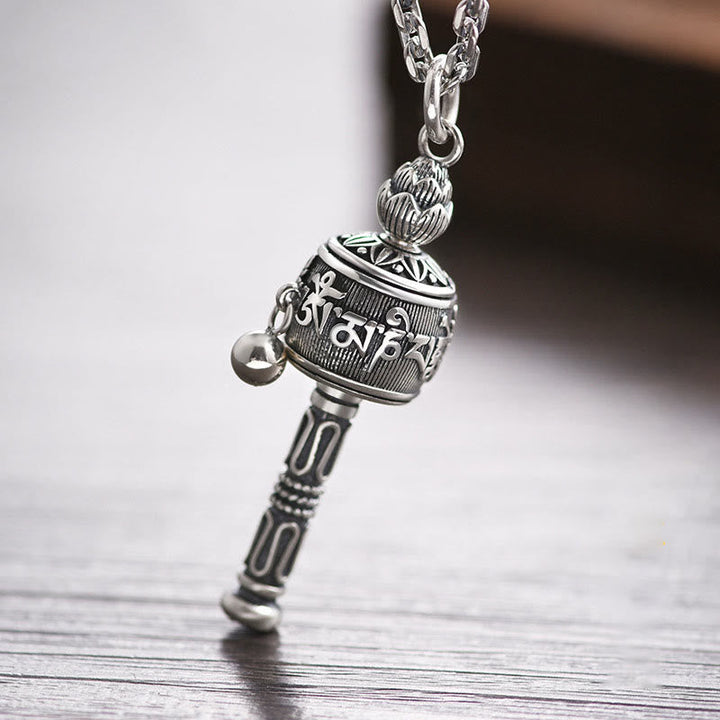 BWOOOH Tibetan Om Mani Padme Hum Prayer Wheel Lotus Wisdom Rotatable Necklace Pendant