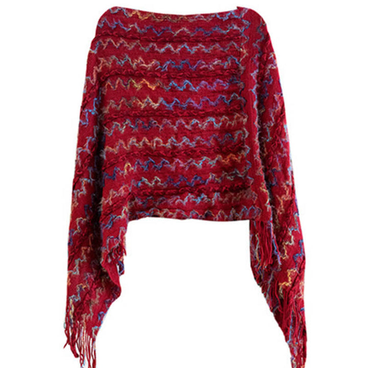 BWOOOH Tibetan Colorful Striped Shawl Tassels Pullover Wi