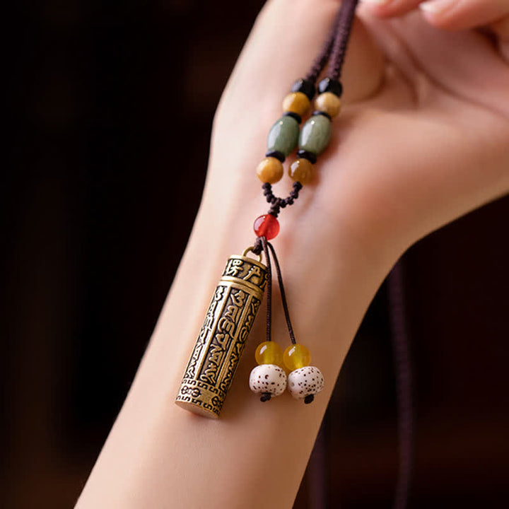 BWOOOH Tibet Om Mani Padme Hum Agate Shurangama Sutra Protection Necklace Pendant
