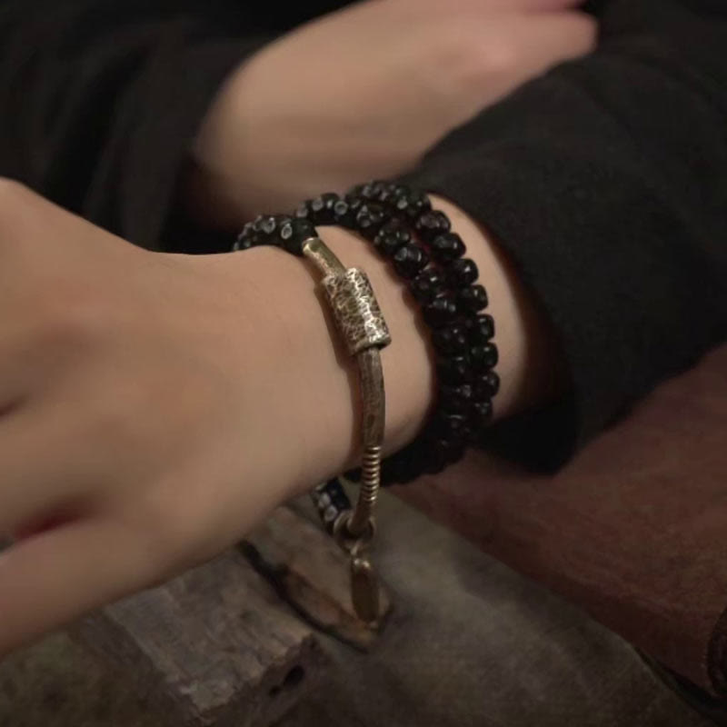 BWOOOH Retro Coconut Shell Brass Copper Happiness Triple Wrap Bracelet